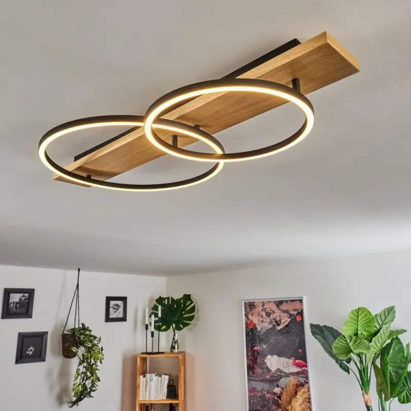 hofstein Plafonnier Pompu LED Bois clair, Noir, 2 lumières