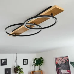 hofstein Plafonnier Pompu LED Bois clair, Noir, 2 lumières