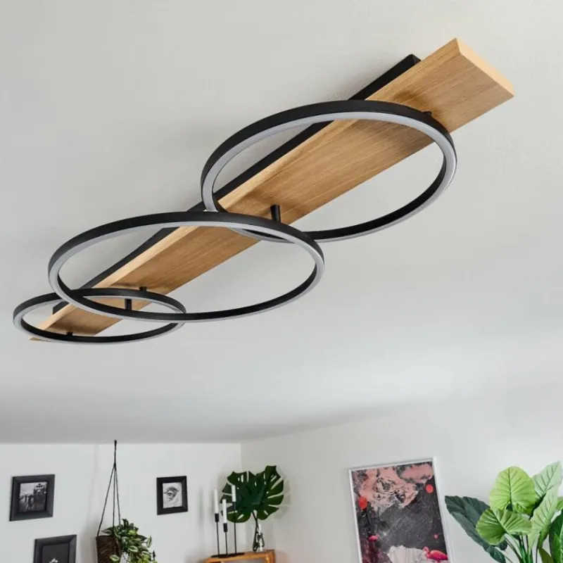 hofstein Plafonnier Pompu LED Bois clair, Noir, 3 lumières
