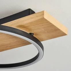 hofstein Plafonnier Pompu LED Bois clair, Noir, 3 lumières