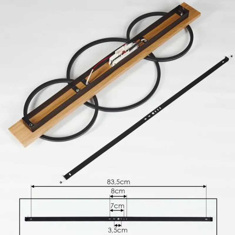 hofstein Plafonnier Pompu LED Bois clair, Noir, 3 lumières