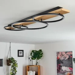 hofstein Plafonnier Pompu LED Bois clair, Noir, 3 lumières
