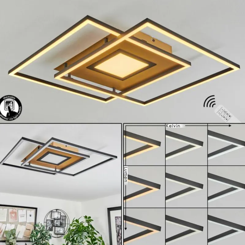 Lampes Dorées-hofstein Plafonnier Popoy LED Or, Noir, 1 lumière, Télécommandes