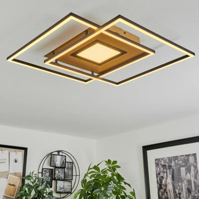 Lampes Dorées-hofstein Plafonnier Popoy LED Or, Noir, 1 lumière, Télécommandes