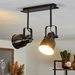 Lampes Industrielles-hofstein Plafonnier Presa Noir, 2 lumières