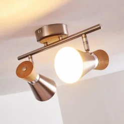 Lampes En Bois-hofstein Plafonnier Pulau Bois clair, Nickel mat, 2 lumières