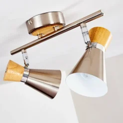 Lampes En Bois-hofstein Plafonnier Pulau Bois clair, Nickel mat, 2 lumières