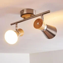 Lampes En Bois-hofstein Plafonnier Pulau Bois clair, Nickel mat, 2 lumières