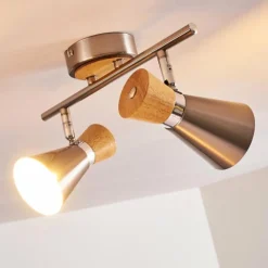 Lampes En Bois-hofstein Plafonnier Pulau Bois clair, Nickel mat, 2 lumières