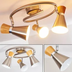 Lampes En Bois-hofstein Plafonnier Pulau Bois clair, Nickel mat, 3 lumières
