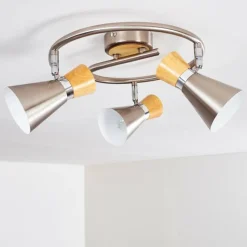 Lampes En Bois-hofstein Plafonnier Pulau Bois clair, Nickel mat, 3 lumières