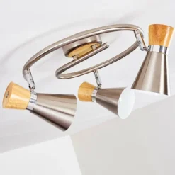 Lampes En Bois-hofstein Plafonnier Pulau Bois clair, Nickel mat, 3 lumières