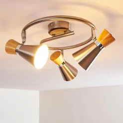 Lampes En Bois-hofstein Plafonnier Pulau Bois clair, Nickel mat, 3 lumières