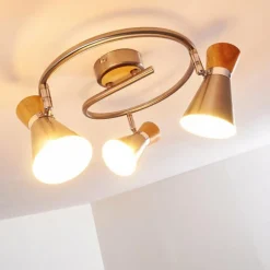Lampes En Bois-hofstein Plafonnier Pulau Bois clair, Nickel mat, 3 lumières