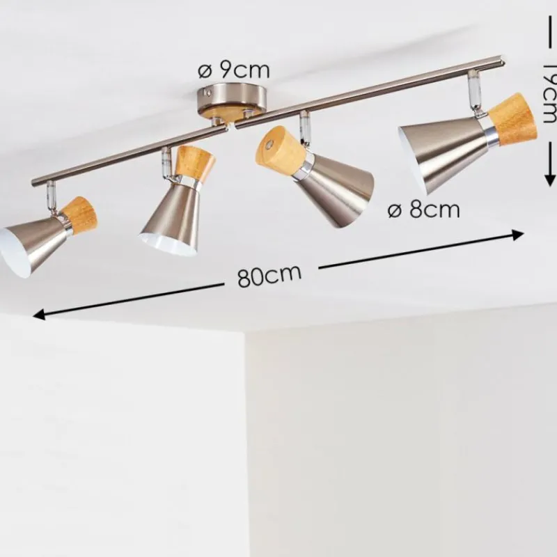 hofstein Plafonnier Pulau Bois clair, Nickel mat, 4 lumières