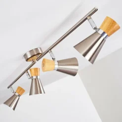 hofstein Plafonnier Pulau Bois clair, Nickel mat, 4 lumières