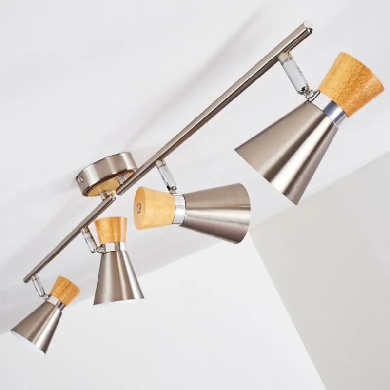 hofstein Plafonnier Pulau Bois clair, Nickel mat, 4 lumières