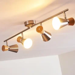 hofstein Plafonnier Pulau Bois clair, Nickel mat, 4 lumières