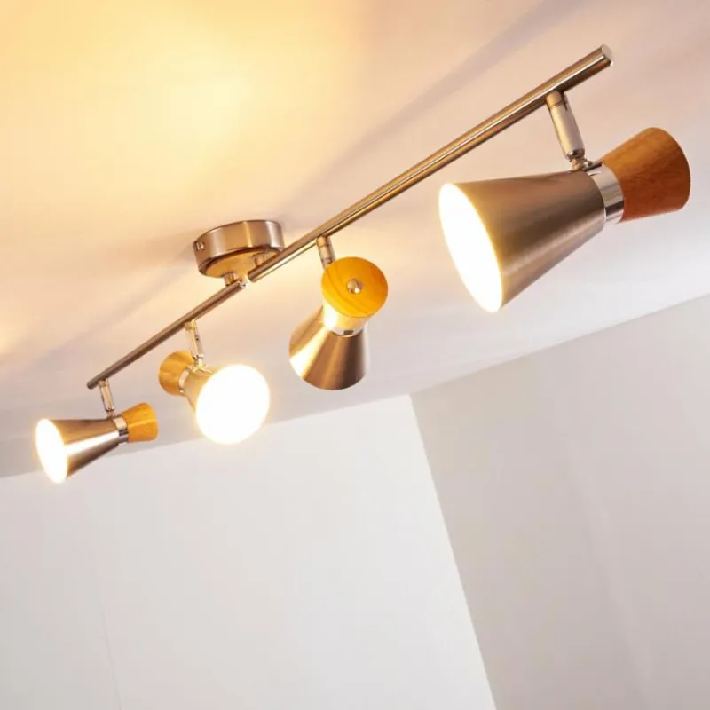 hofstein Plafonnier Pulau Bois clair, Nickel mat, 4 lumières