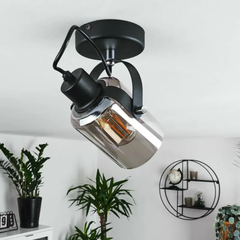 Suspension Verre Fumé-hofstein Plafonnier Quieri Noir, 1 lumière