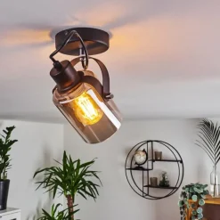 Suspension Verre Fumé-hofstein Plafonnier Quieri Noir, 1 lumière