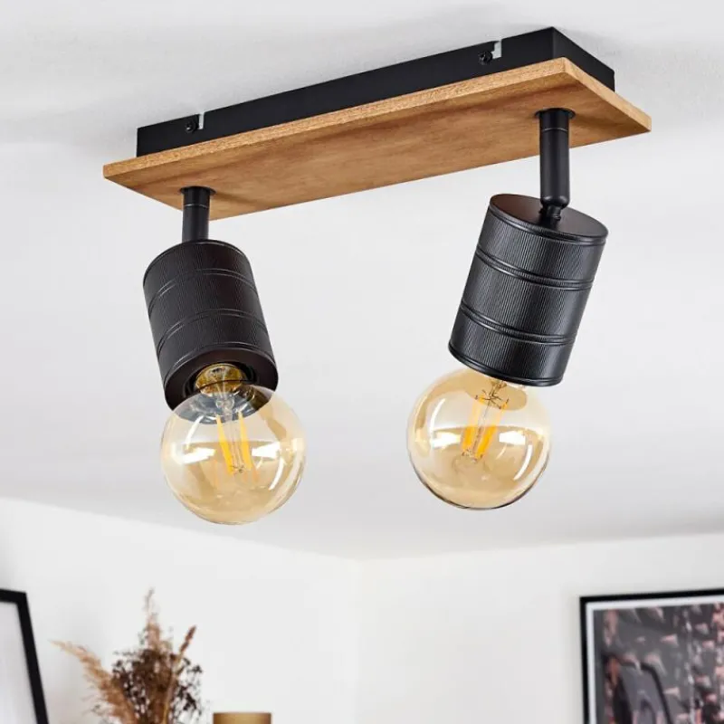 hofstein Plafonnier Raccuia Bois foncé, Noir, 2 lumières