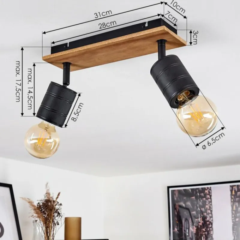 hofstein Plafonnier Raccuia Bois foncé, Noir, 2 lumières