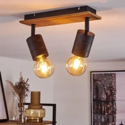 hofstein Plafonnier Raccuia Bois foncé, Noir, 2 lumières