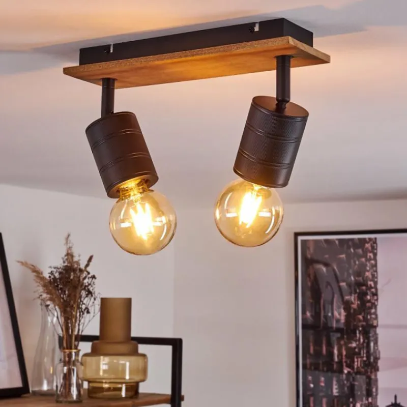 hofstein Plafonnier Raccuia Bois foncé, Noir, 2 lumières