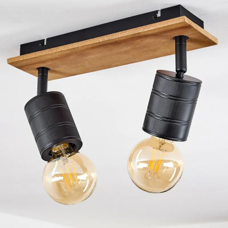 hofstein Plafonnier Raccuia Bois foncé, Noir, 2 lumières