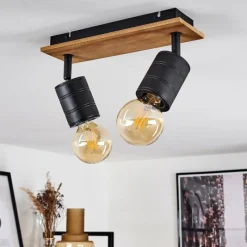 hofstein Plafonnier Raccuia Bois foncé, Noir, 2 lumières