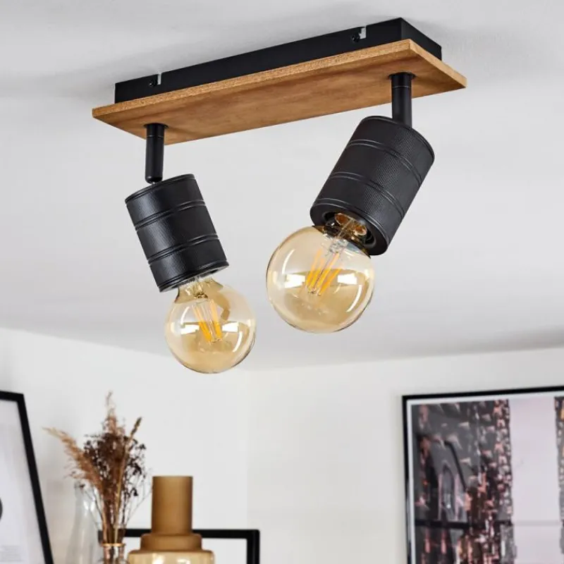 hofstein Plafonnier Raccuia Bois foncé, Noir, 2 lumières