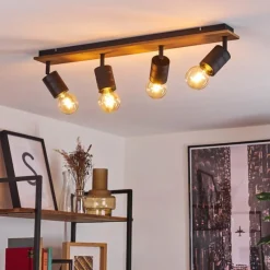 Lampes Vintages & Rétros-hofstein Plafonnier Raccuia Bois foncé, Noir, 4 lumières