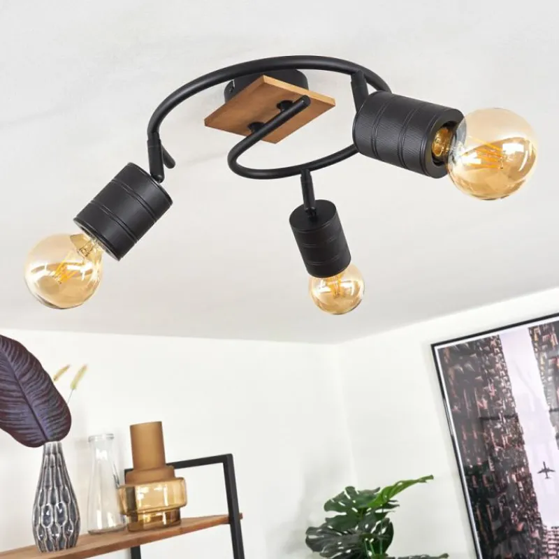 hofstein Plafonnier Raccuia Bois foncé, Noir, 3 lumières