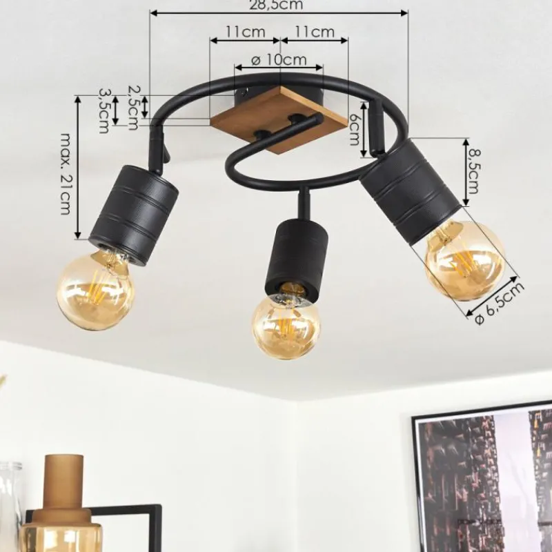 hofstein Plafonnier Raccuia Bois foncé, Noir, 3 lumières