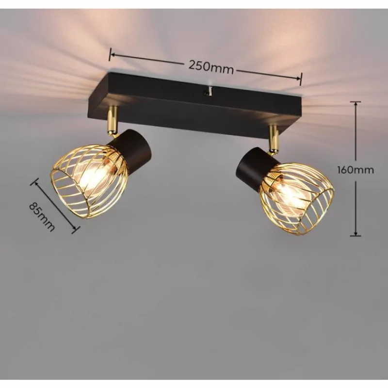 Lampes Dorées-Luminaires Reality Plafonnier Reality Ardon Or, Noir, 2 lumières