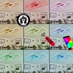 hofstein Plafonnier Relous LED Acier inoxydable, 3 lumières, Télécommandes, Changeur de couleurs
