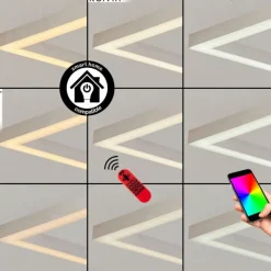 hofstein Plafonnier Relous LED Acier inoxydable, 3 lumières, Télécommandes, Changeur de couleurs