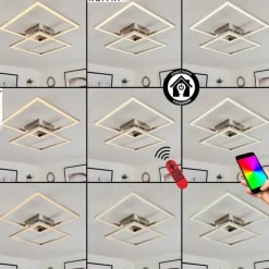 hofstein Plafonnier Relous LED Acier inoxydable, 2 lumières, Télécommandes, Changeur de couleurs