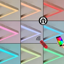 hofstein Plafonnier Relous LED Acier inoxydable, 2 lumières, Télécommandes, Changeur de couleurs