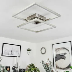 hofstein Plafonnier Relous LED Acier inoxydable, 2 lumières, Télécommandes, Changeur de couleurs