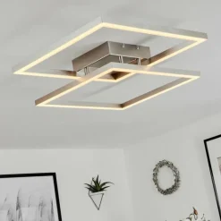 hofstein Plafonnier Relous LED Acier inoxydable, 2 lumières, Télécommandes, Changeur de couleurs