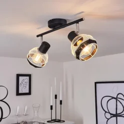 Style Boho-Chic-hofstein Plafonnier Revsbotn Chrome, Noir, 2 lumières