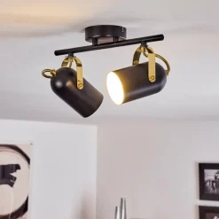 Lampes Industrielles-hofstein Plafonnier Rialey Laiton, Noir, 2 lumières