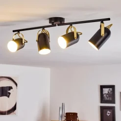 Lampes Industrielles-hofstein Plafonnier Rialey Laiton, Noir, 4 lumières