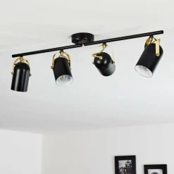 Lampes Industrielles-hofstein Plafonnier Rialey Laiton, Noir, 4 lumières