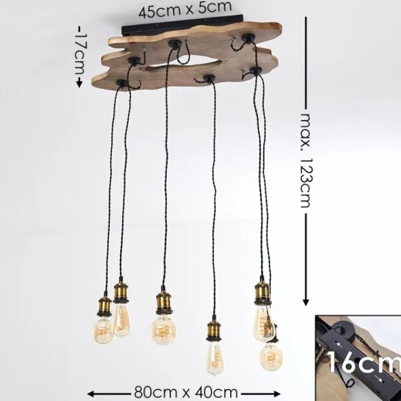 hofstein Plafonnier Rimforsa Brun, Laiton, Rouille, 6 lumières