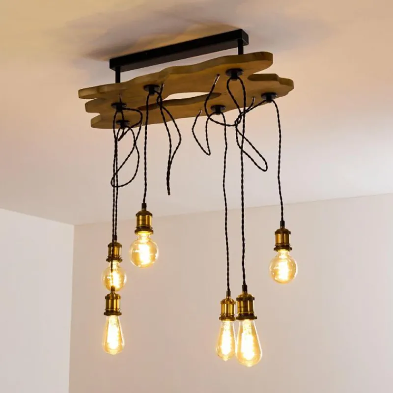 hofstein Plafonnier Rimforsa Brun, Laiton, Rouille, 6 lumières