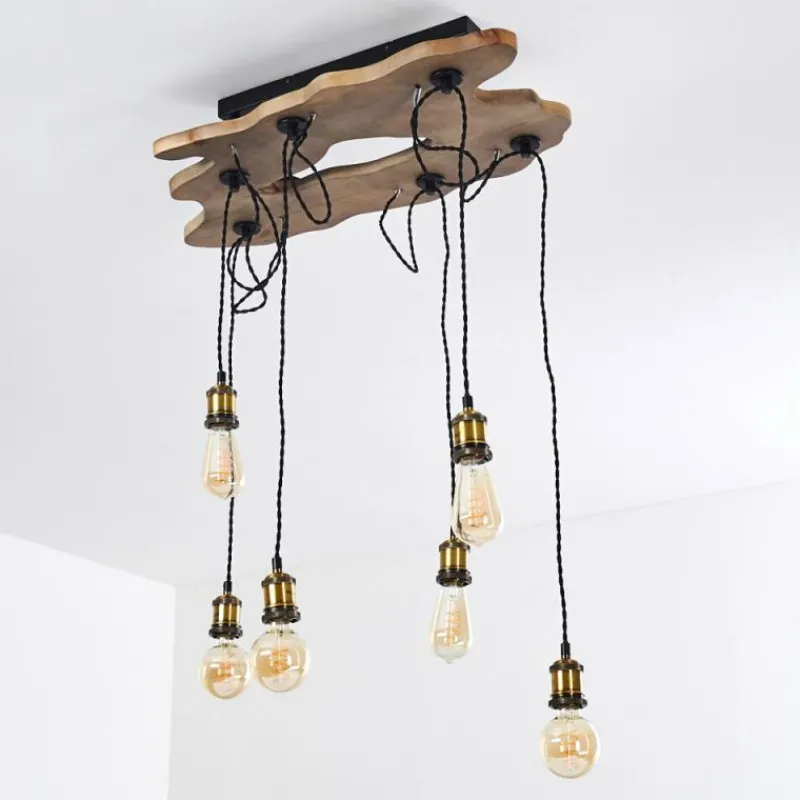 hofstein Plafonnier Rimforsa Brun, Laiton, Rouille, 6 lumières