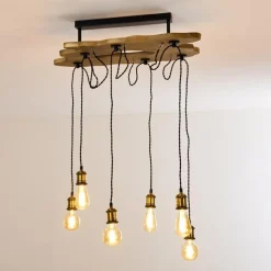 hofstein Plafonnier Rimforsa Brun, Laiton, Rouille, 6 lumières